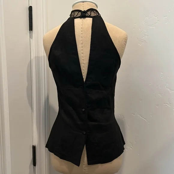 Vintage Natori Black Halter Top with Sheer Lace Detail - Picture 4 of 5